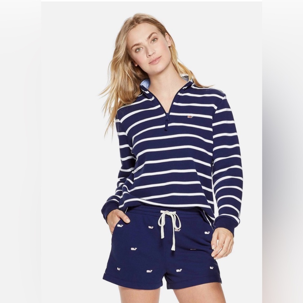 Vineyard Vines by Target Navy and White Striped Quarter-Zip Pullover